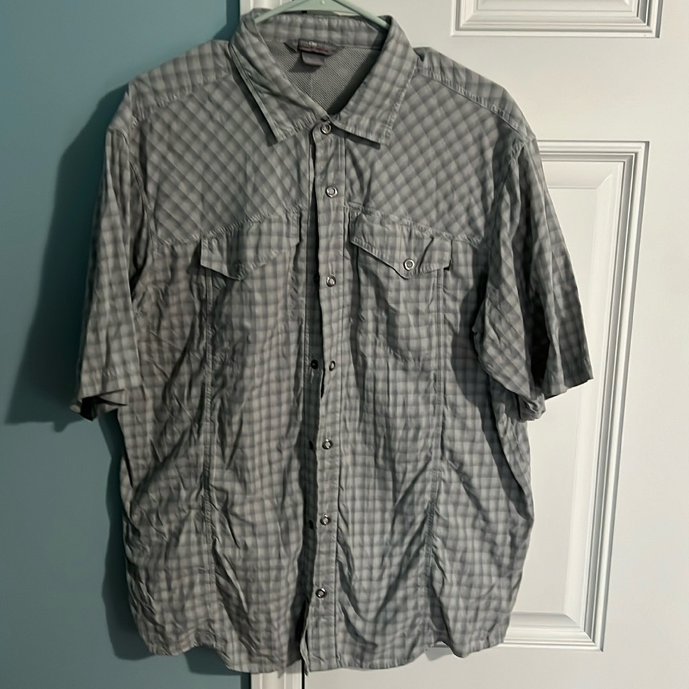 Men’s Outdoor Research Gray Plaid Snap Buttondown Shirt Sleeve Shirt